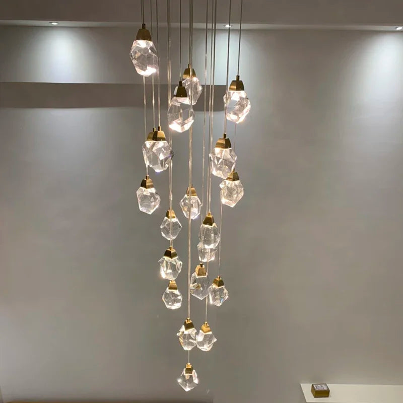 DecorBites™ Diamond Crystal Ball Chandelier, Luxury LED Light Fixture for Staircase and Living Room