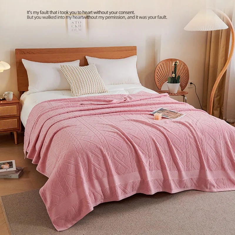 DecorBites™ Cotton Jacquard Towel Blanket for Adult Summer Air Conditioning, Sofa Cover