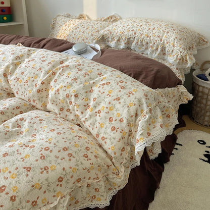 DecorBites™ Korean Lace Ruffles Bedding Set with Bed Skirt, Soft Skin-Friendly Material