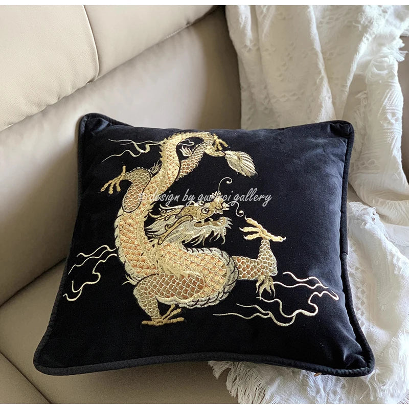 DecorBites™ Dragon Velvet Pillow Cover 48x48 Pink Outdoor Decor for Couch Bed