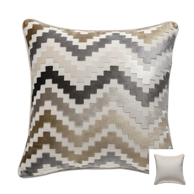 DecorBites™ Geometric Chenille Flocking Cushion Cover: Grey-Beige Home Decor Pillow Case