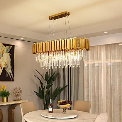 DecorBites™ Crystal Gold Chandelier LED Ceiling Pendant for Living Room Bedroom Kitchen Island