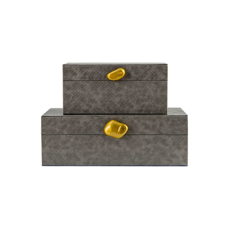 Gold Handle Leather Jewelry Box