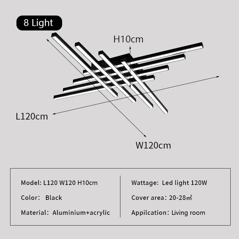 Black LED Ceiling Lamp 8-Light L120cm Remote