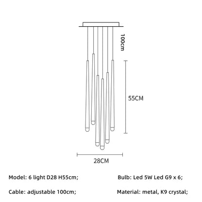 DecorBites™ Crystal LED Pendant Chandelier for Retro Villa Stairs