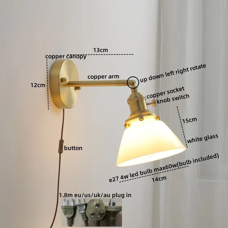 DecorBites™ Glass Copper LED Wall Lights Modern Style for Indoor Bedroom Living Room
