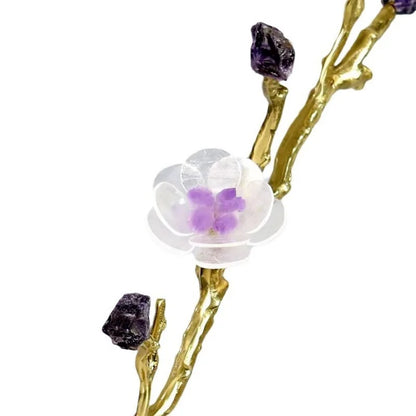 DecorBites™ Crystal Flower Tree Sculpture: Golden Branches with Marble Base