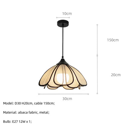 DecorBites™ Creamy Abaca Fabric Led Pendant Light - Nordic French Wabi Sabi Suspend Lamp