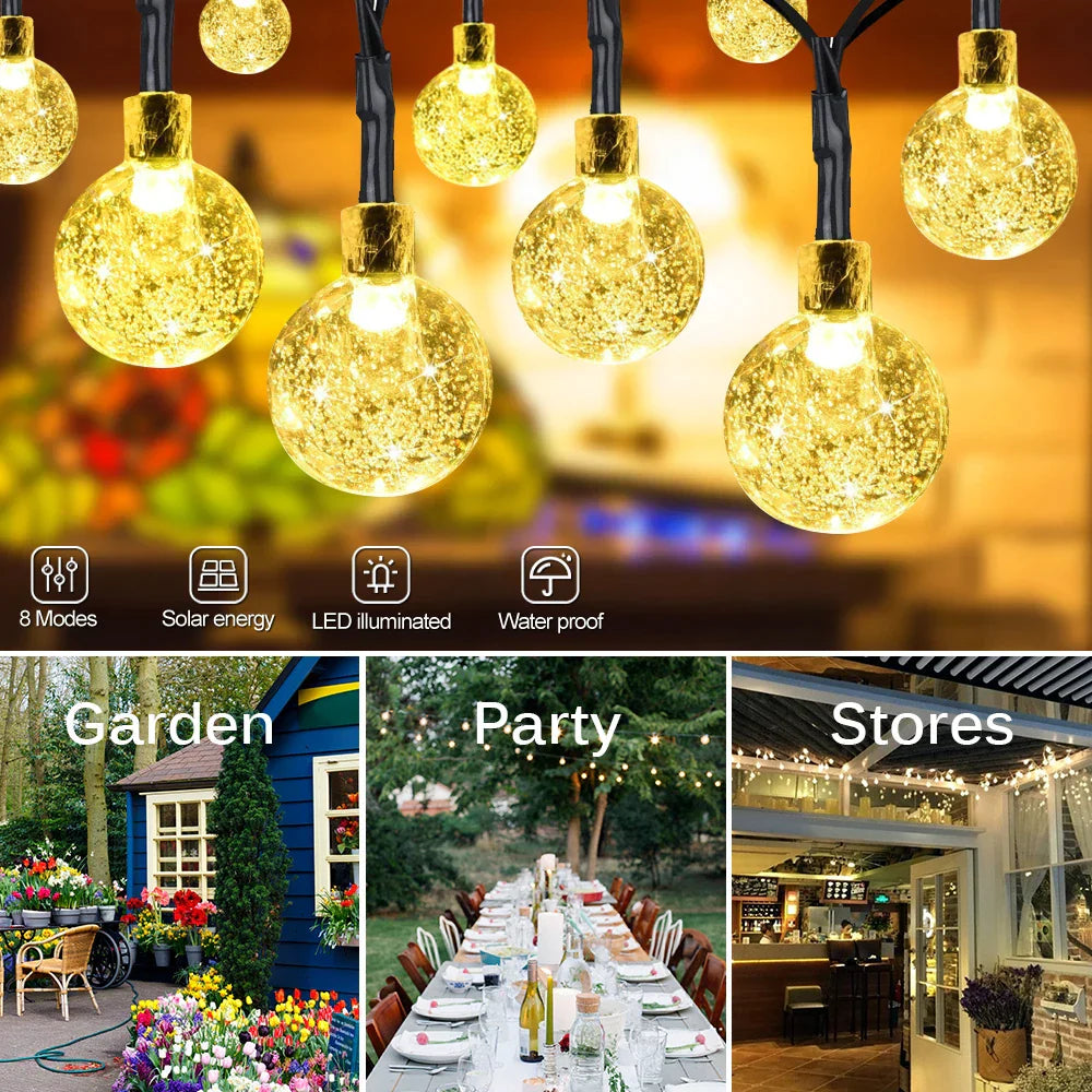 DecorBites™ Crystal Ball Solar Fairy Lights for Outdoor Garden Christmas Wedding Decor