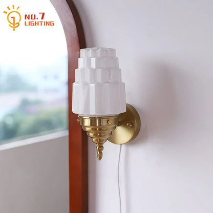 DecorBites™ Cream Glass LED Wall Lamp Iron Art Chrome/Gold Living Room Bedroom Background