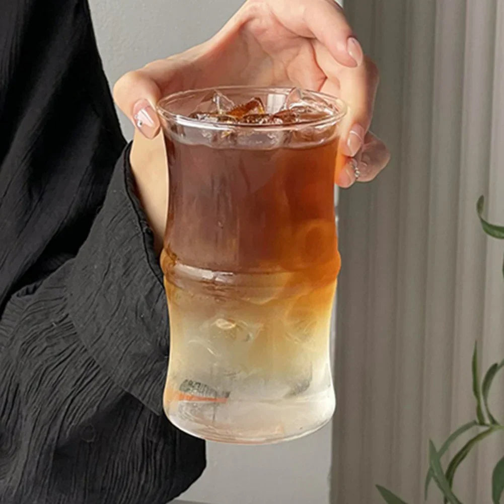 DecorBites™ Glass Bamboo Knot Mug - Cute Clear Glass Coffee Cup for Hot or Cold Drinks