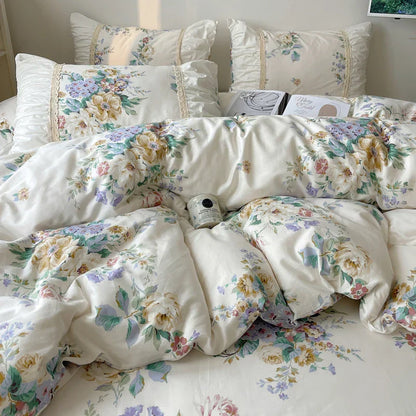 DecorBites™ Korean Princess Flowers Bedding Set - Duvet Cover, Bed Skirt, Pillowcases