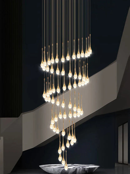 DecorBites™ Crystal LED Staircase Chandelier - Gold Pendant Lamp for Living Room & Lobby