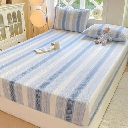 DecorBites™ Cotton Jacquard Fitted Sheet Set with 2 Pillowcases, Dustproof & Anti-Slip