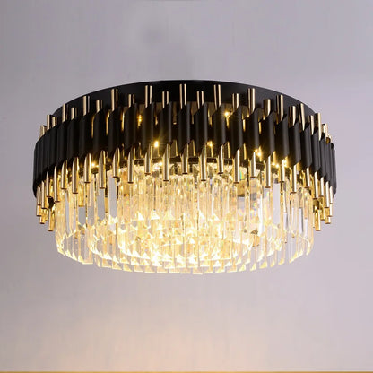 DecorBites™ Gold Black Crystal Ceiling Chandelier - Round LED Pendant for Living Room Lighting