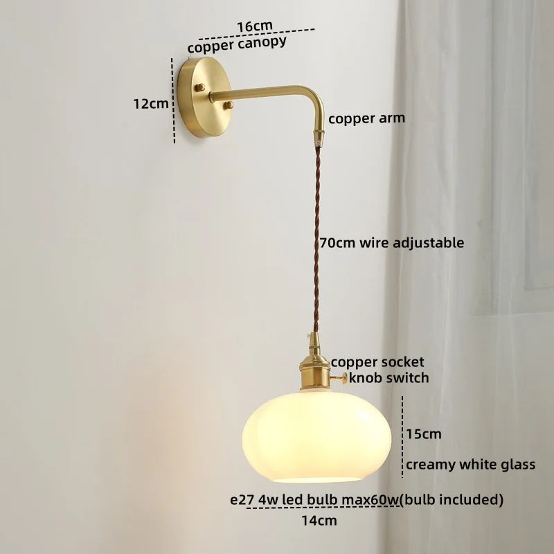 DecorBites™ Glass Copper LED Wall Lights with Knob Switch, Modern Bedside Lamp