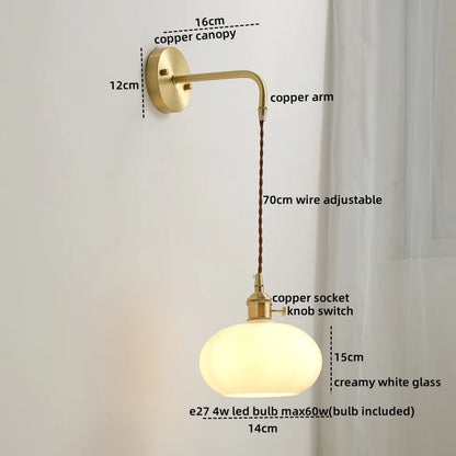 DecorBites™ Glass Copper LED Wall Lights with Knob Switch, Modern Bedside Lamp