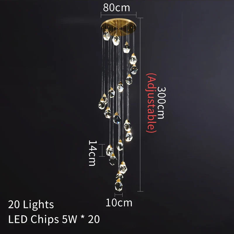 DecorBites™ Crystal LED Chandelier: Modern Staircase & Living Room Pendant Light Fixture