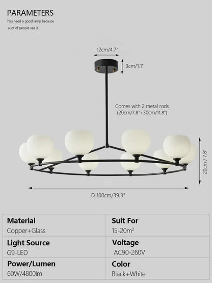 DecorBites™ Glass Lampshade Chandelier Copper Hanging Lights Dining Room Bedroom Decor