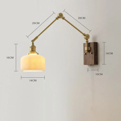 DecorBites™ Copper Swing Arm LED Wall Sconce Pull Chain Switch Rotate Walnut Canopy