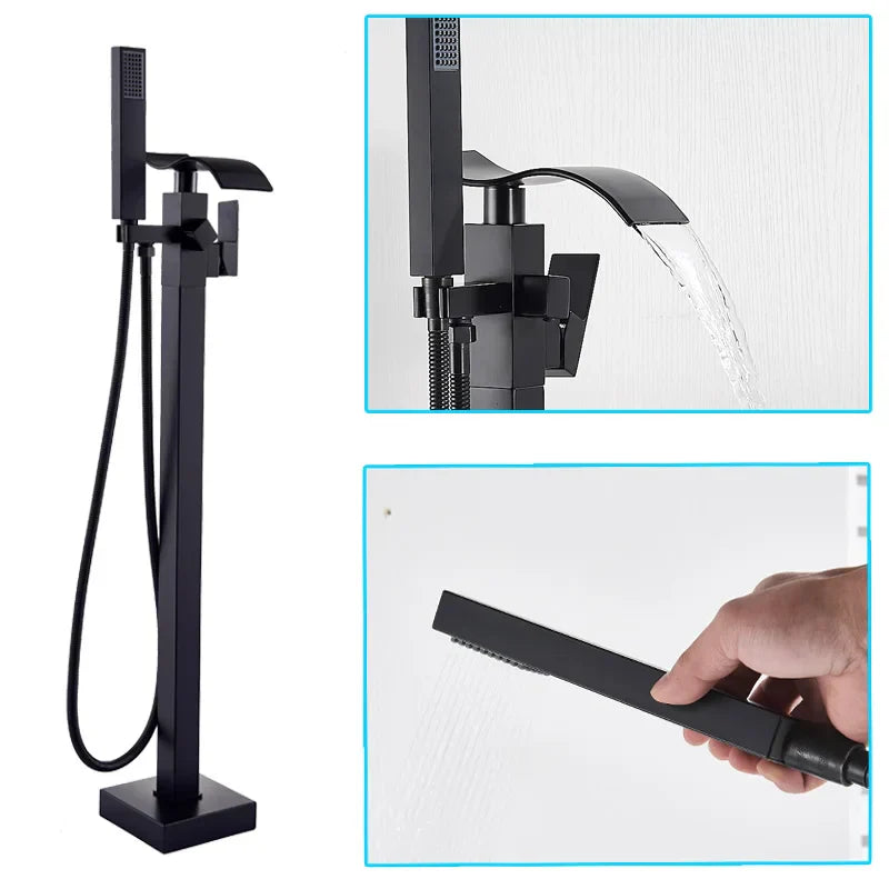 DecorBites™ Black Bronze Bathtub Mixer Faucet | Single Handle Waterfall Tub Fixture