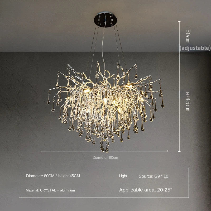 DecorBites™ Crystal Water Drop Branch Chandelier LED Lighting Fixture for Hall Living Room