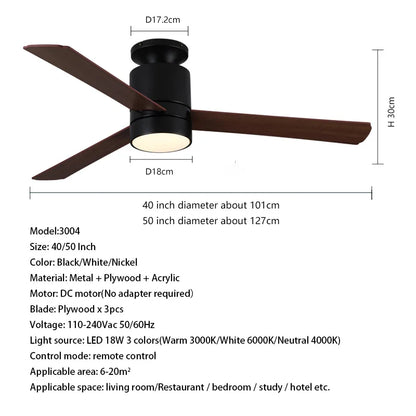 DecorBites™ 40 Inch LED Ceiling Fan with Remote Control - Modern Plywood Blade Design