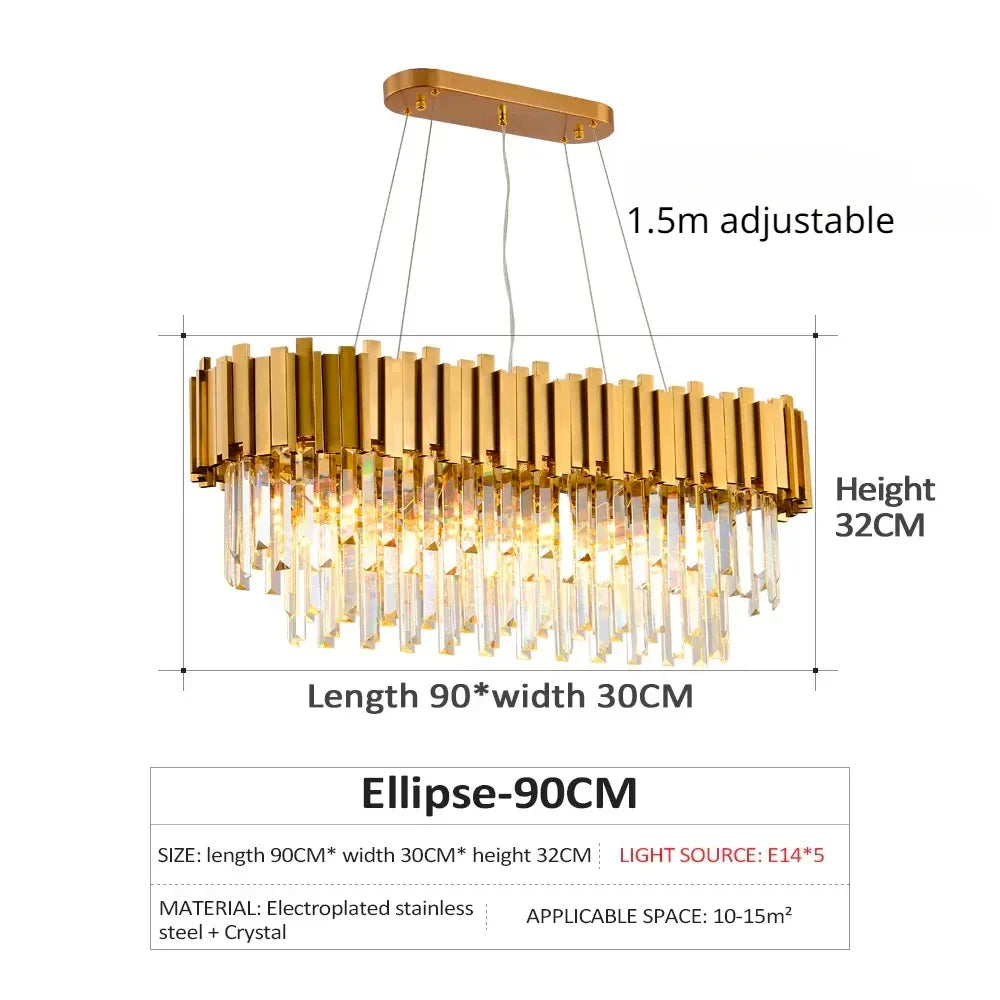 Golden Crystal LED Chandelier 72cm Hanging