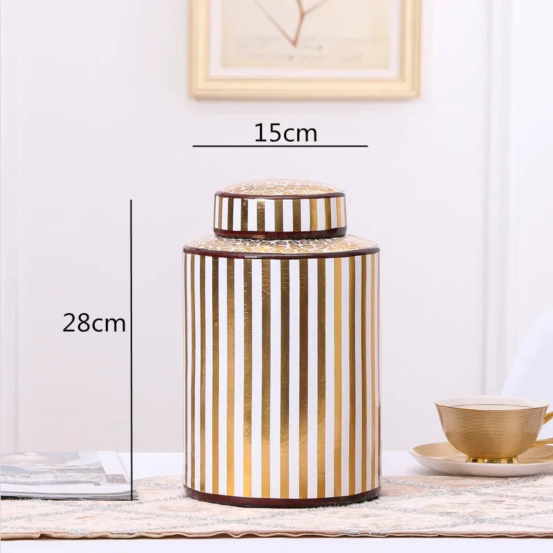Gold Stripe Ceramic Jar
