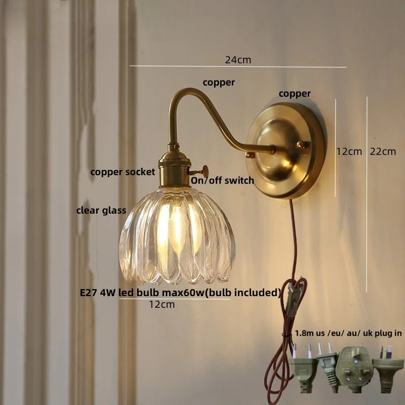 DecorBites™ Glass Copper LED Wall Sconce, Modern Kitchen Dining Room Bedside Lamp Wandlamp