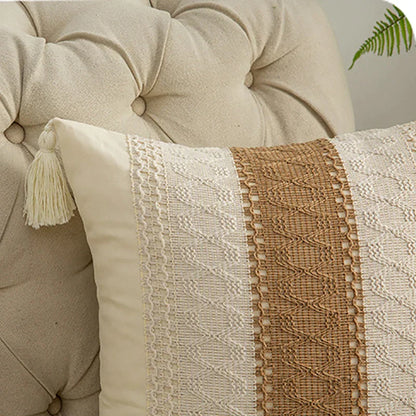 DecorBites™ Geometric Tassel Cushion Cover in Cotton and Linen for Living Room and Bedroom