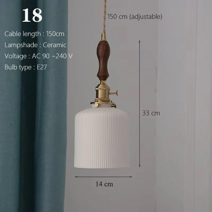 Japanese Ceramic Pendant Light With Copper Finish