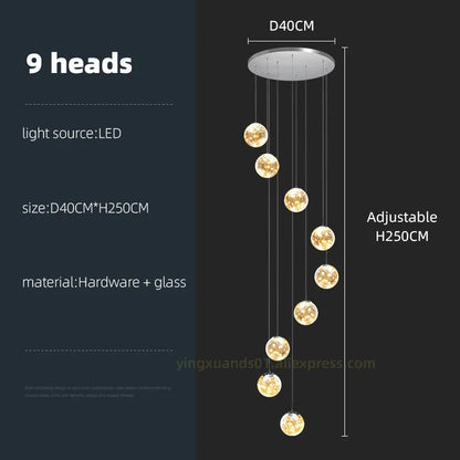 DecorBites™ Glass Ball Spiral Chandelier for Modern Staircase & Dining Table LED Ceiling Light