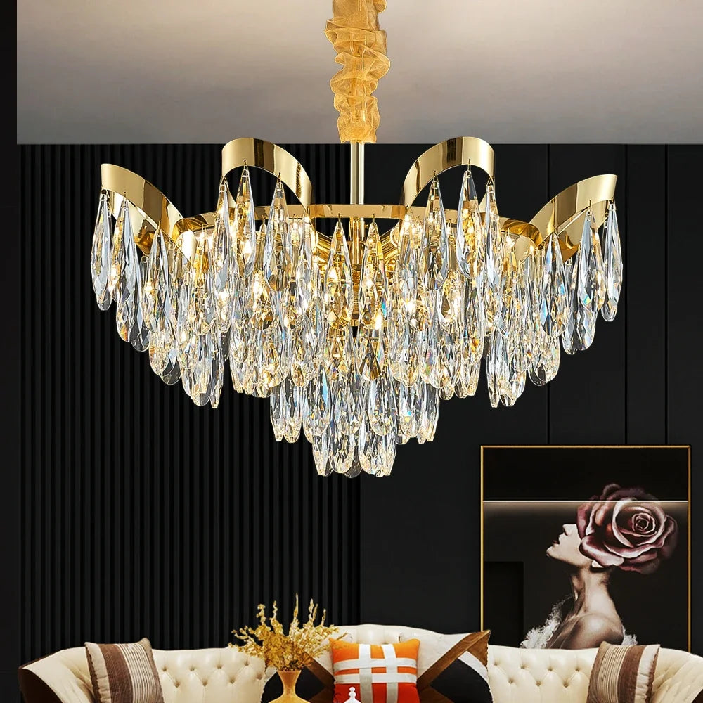 DecorBites™ LED Sunflower Crystal Ceiling Chandelier - Modern Living Dining Room Hanging Light
