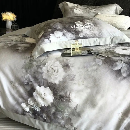 DecorBites™ Flowers Pattern Brushed Bedding Set: Duvet Cover, Bed Sheet, Fitted Sheet, Pillowcase 4Pcs