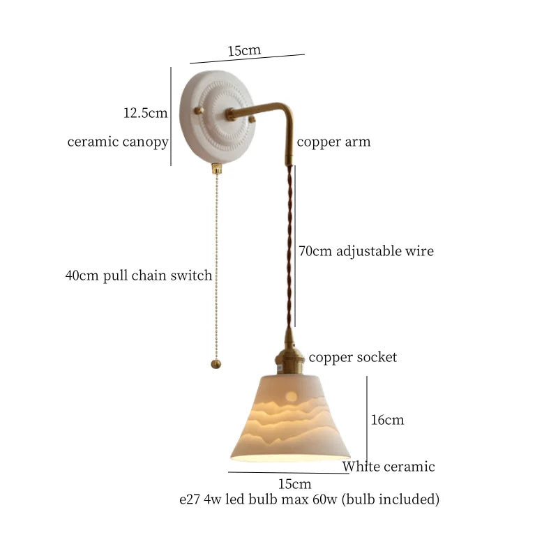 DecorBites™ Adjustable LED Wall Sconce Lamp Stripe Ceramic Copper Mirror Bedside