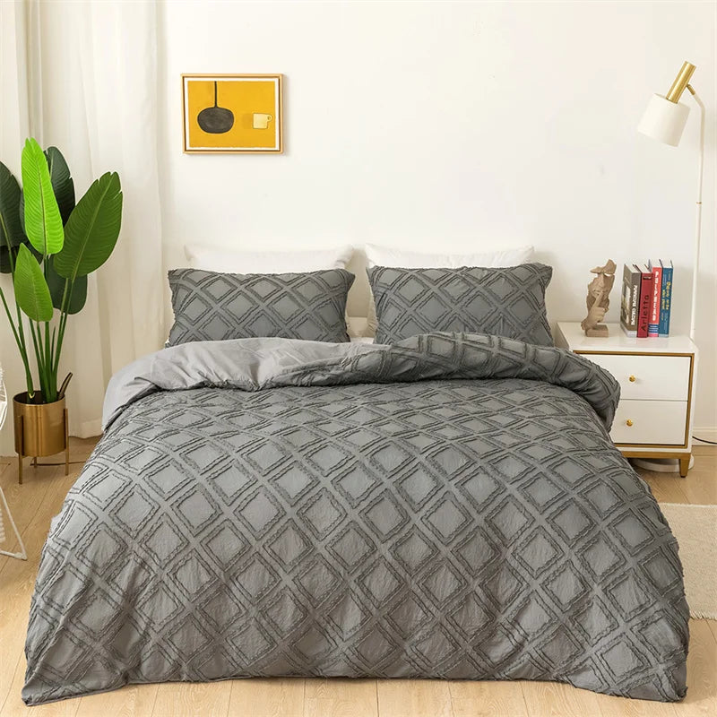 DecorBites™ Geometric Cut Flowers Bedding Set: Queen King Size Duvet Cover Pillowcases