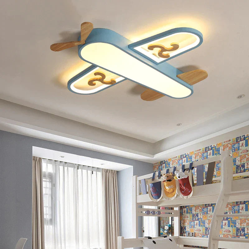 DecorBites™ Kids Airplane Pendant Lights Wood Metal Sconces Nursery School LED