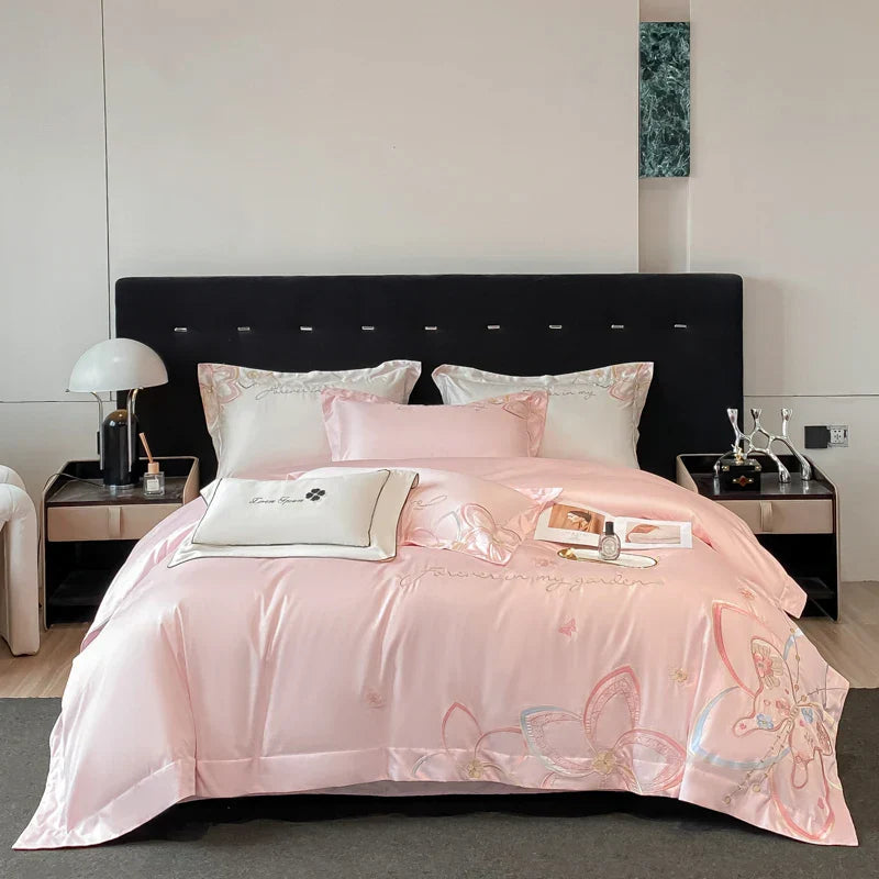 DecorBites™ Embroidered Butterfly Flowers Patchwork Bedding Set