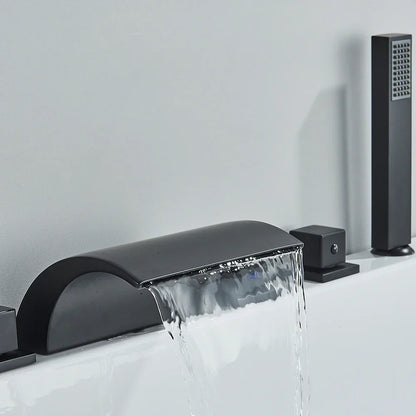 DecorBites™ Black Brass Waterfall Tub Faucet Three Handles Hot Cold Mixer