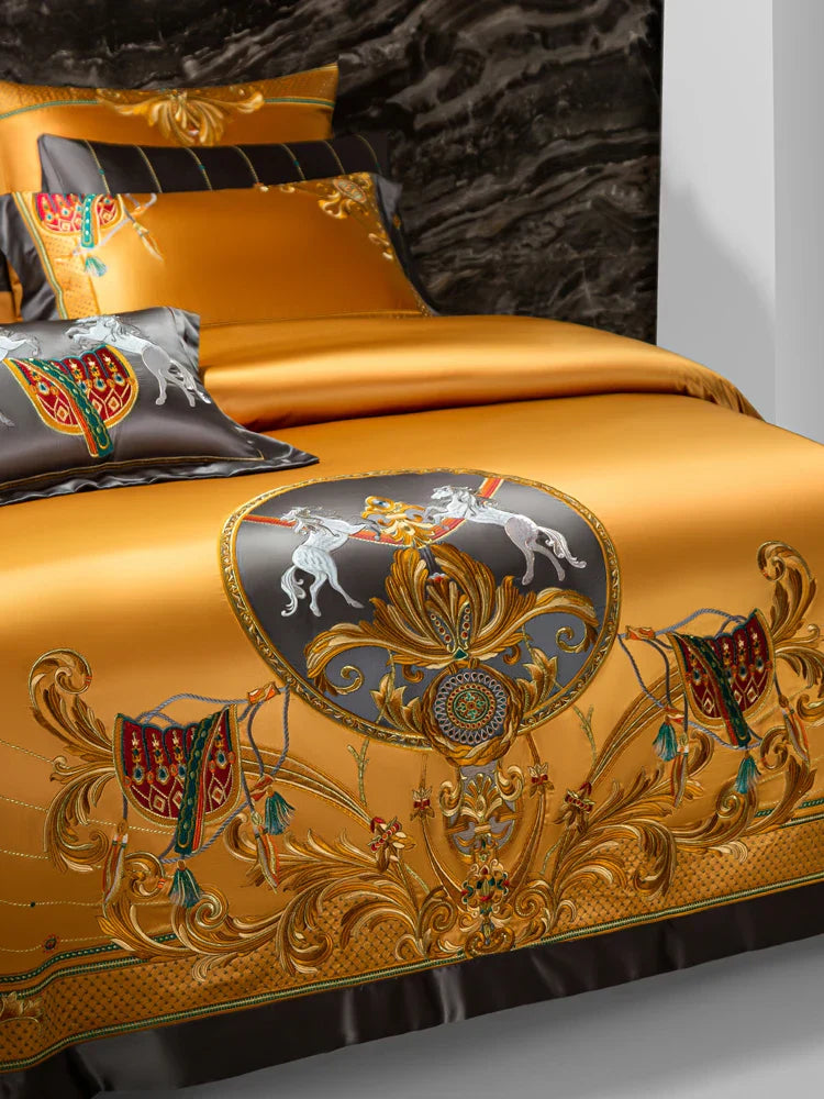 DecorBites™ Luxe Brocade Cotton Embroidered Bedding Set - Quilt Cover Bed Linen Bedspread