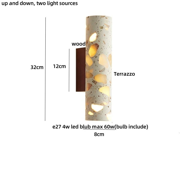 DecorBites™ LED Wall Sconce Modern Nordic Wood Canopy Terrazzo Bathroom Mirror Light