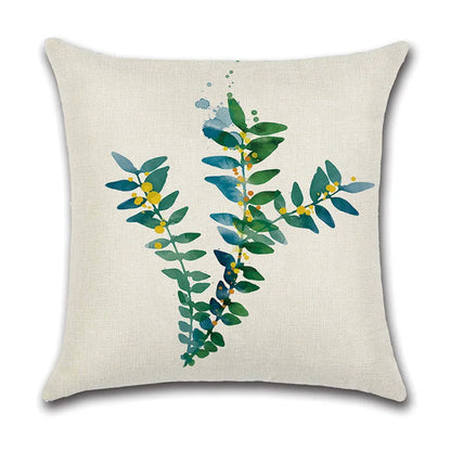 DecorBites™ Green Leaves Decorative Pillow Case - Simple Style Cotton Linen Sofa Cushion Cover