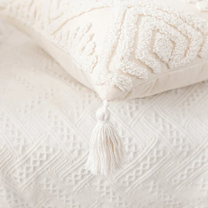 DecorBites™ Cotton Tassels White Cushion Covers 45x45/30x50cm - Square Geometry Pillowcase