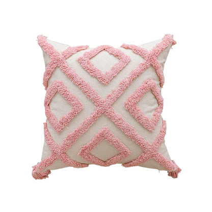 DecorBites™ Geometric Embroidered Loop Tufted Throw Pillow Covers - Pink Tufted Cushion Cover