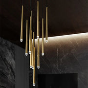 Gold LED Pendant Chandelier 18-Light Staircase