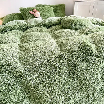 DecorBites™ Fluffy Faux Fur Bedding Set: Duvet Cover, Sheet, Pillowcase - Soft & Warm