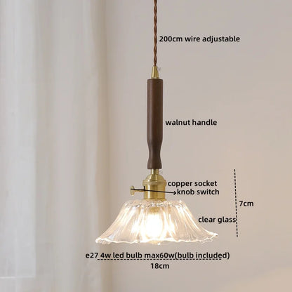 DecorBites™ Green Glass LED Pendent Lamps, Walnut Copper Modern Hanging Light Fixtures