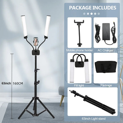 DecorBites™ Dualarm LED Beauty Light with Circular Light Strip on Tripod