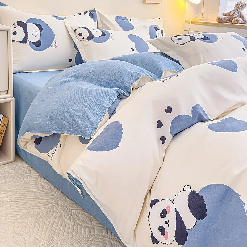 DecorBites™ Cozy Flower Print Bedding Set: Brushed Cotton, Skin-Friendly, Soft, Thick, 4Pcs